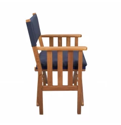 Navy Blue And Brown Solid Wood Director Chair With Cushion