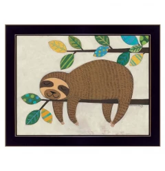 Hanging Sloth II 1 Black Framed Print Wall Art