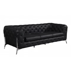 Black silver Italian leather sofa with comfortable rectangle studio couch design suitable for outdoor furniture