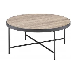 32" Brown And Black Iron Round Coffee Table