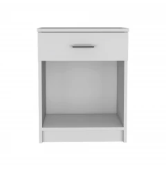 White drawer nightstand with modern aluminium handles and sleek rectangle design for home bedroom