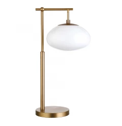 25" Brass Metal Arched Table Lamp With White Globe Shade