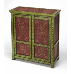 Disha hand painted chest with magenta pattern and varnished hardwood finish
