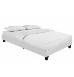 White Solid and Manufactured Wood King Upholstered Faux Leather Bed Frame