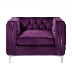 35" Purple And Silver Velvet Tufted Club Chair