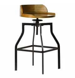 26" Chestnut And Black Steel Swivel Backless Adjustable Height Bar Chair
