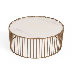 Modern Round White and Gold Faux Marble Coffee Table