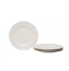 White Four Piece Round Weave Stoneware Service For Four Salad Plate Set