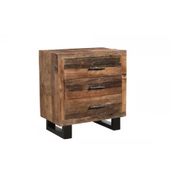 30" Distressed Dark Brown Three Drawer Wood and Metal Nightstand