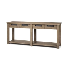 72" Brown Solid Wood Floor Shelf Console Table And Drawers