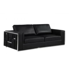 89" Black And Silver Italian Leather Sofa