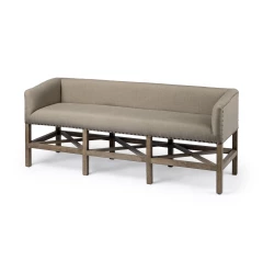 19" Beige and Brown Upholstered Cotton Blend Bench