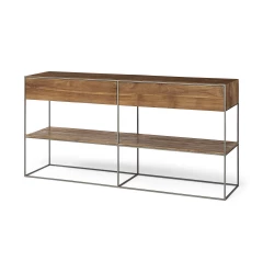 Brown Wood And Silver Metal Frame With 2 Drawer And Sideboard