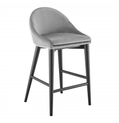 26" Gray and Black Velvet and Solid Wood Low Back Counter Height Bar Chair