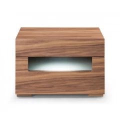 Dazzling contemporary LED Walnut Nightstand with Two Drawers