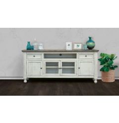 Wood open shelving distressed TV stand with cabinetry and interior design elements