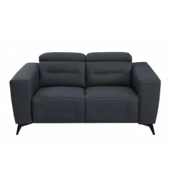 65" Gray And Black Italian Leather Power Reclining Loveseat