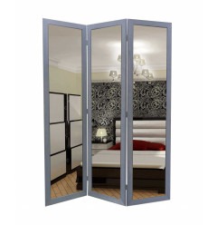 1 X 50 X 69 Gray Glass & Wood Mirror Screen