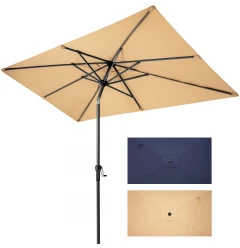 9' Tan Polyester Rectangular Tilt Market Patio Umbrella