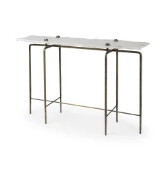 17" White and Brown Genuine Marble Console Table