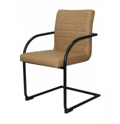 Set of Two Tan Faux Leather Industrial Dining Chairs