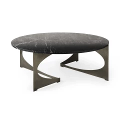 48" Black And Gold Genuine Marble And Iron Round Coffee Table