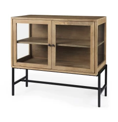 36" Natural Solid Wood Sideboard with Two Glass Doors