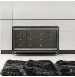 66" Gray Solid and Manufactured Wood Nine Drawer Triple Dresser