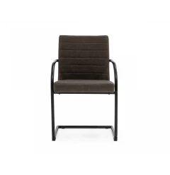Set of Two Brown Faux Leather Industrial Dining Chairs