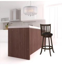 Set of Two 29 " Black And Espresso Faux Leather And Solid Wood Swivel Bar Height Bar Chairs