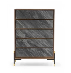 30" Walnut And Grey Manufactured Wood Five Drawer Chest