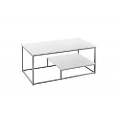 Set of Three 42" White And Silver Metal Coffee Table With Shelf