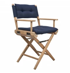 Navy Blue And Brown Solid Wood Director Chair With Navy Blue Cushion