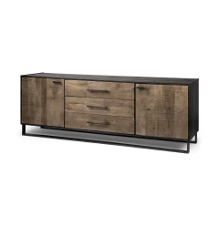 Brown Solid Mango Wood Finish Sideboard With 3 Drawers And 2 Cabinet Doors