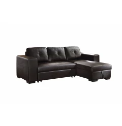 Black Faux Leather Sleeper L Shaped Two Piece