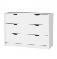 manufactured wood six drawer modern dresser in light finish with sleek handles