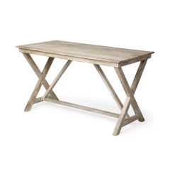 Light Brown Solid Mango Wood Office Desk With X Shaped Frame