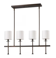 Kara 4-Light Oil-Rubbed Bronze Island Pendant With Fabric Shades And Crystal Bobeches