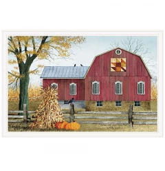 Autumn Leaf Quilt Block Barn 3 White Framed Print Wall Art