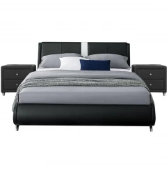 Black Platform King Bed with Two Nightstands