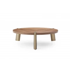55" Brown And Gold Stainless Steel Round Coffee Table