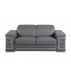 71" Gray And Silver Genuine Leather Love Seat