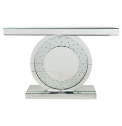 47" Silver Mirrored Glass Pedestal Console Table