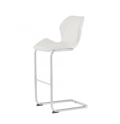 Set of Four 26 " White And Silver Metal Low Back Bar Height Bar Chairs