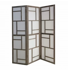 50" Gray and White Wood and Fabric Three Panel Screen Room Divider