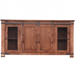 70" Brown Solid Wood Cabinet Enclosed Storage Distressed TV Stand