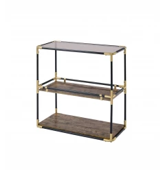 33" Black And Gold And Clear Glass Mirrored End Table With Two Shelves