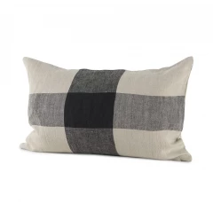 Beige And Black Plaid Pattern Lumbar Throw Pillow Cover