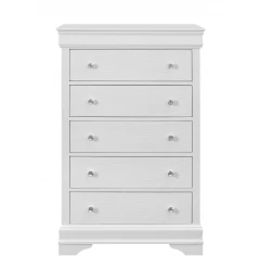 31" Metallic White Solid Wood Five Drawer Chest