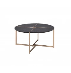 35" Champagne And Black Round Coffee Table